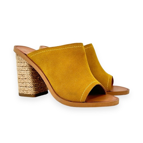 NWOB Dolce Vita Alycia Mustard Yellow Espadrille Block Heel Suede Sandals sz 6M - Picture 1 of 8